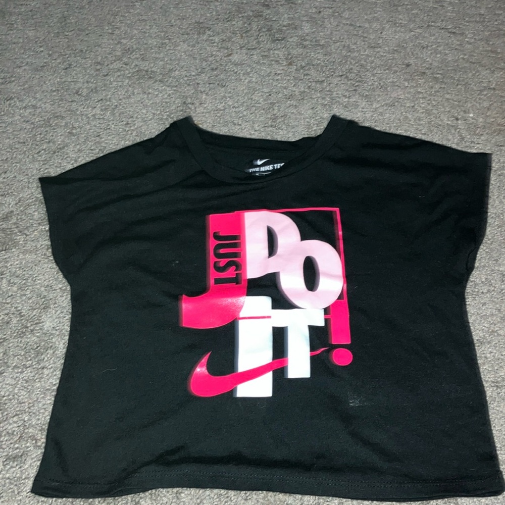 Nike Black Crop Top with Pink Graphic